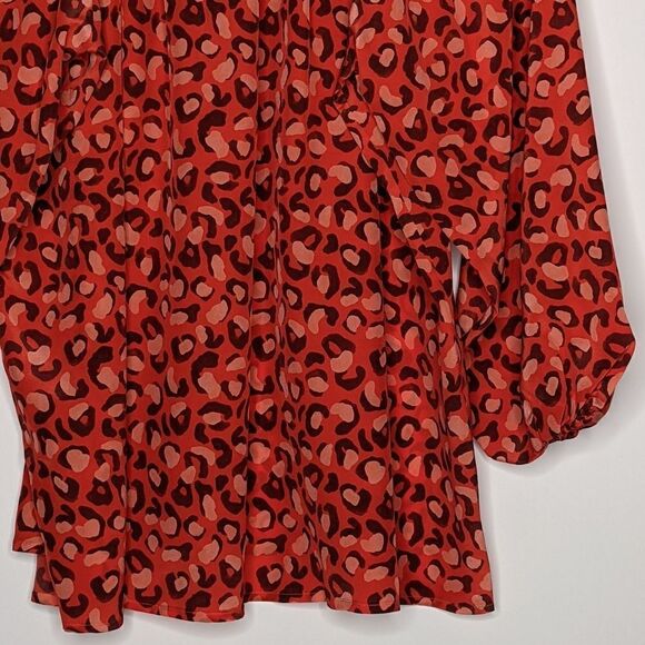 Tucker The Classic Blouse Leo in Love Silk Crepe de Chine Red Leopard Print - Picture 8 of 8
